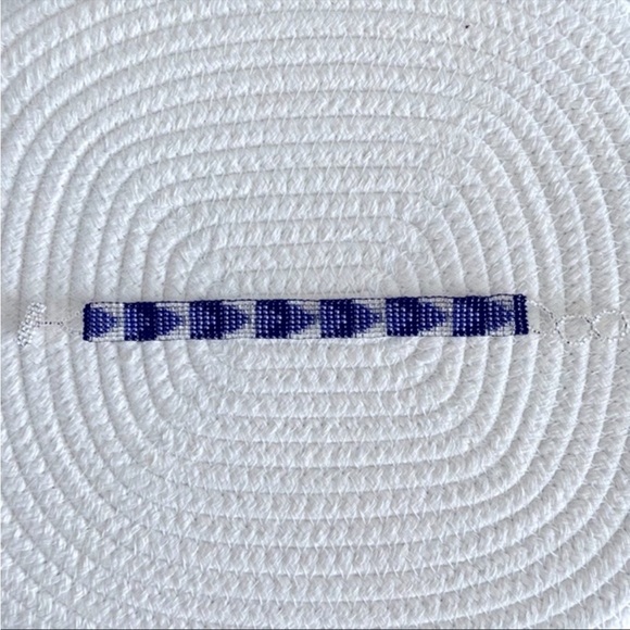 Beaded Chevron Blue Black Silver Adjustable Bracelet - Hand Crafted in Guatemala - Picture 2 of 4